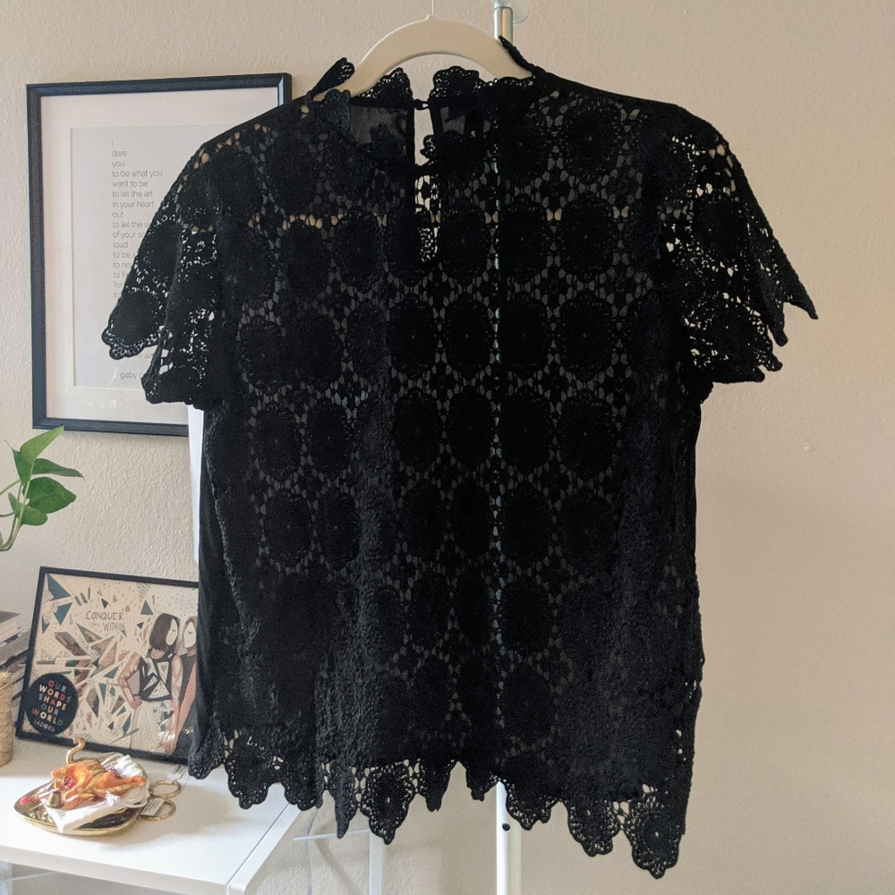 Black Sheer Lace Mock Neck Top